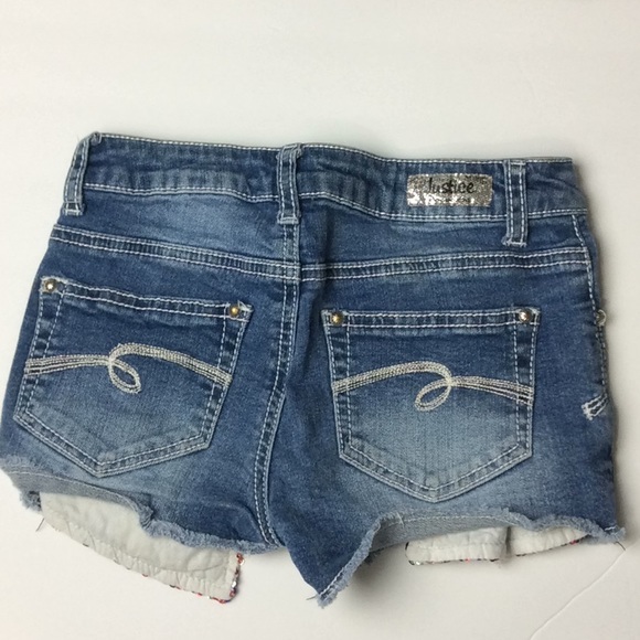 Justice Girls Denim Shorts Sequin Pockets Sz 10R - Picture 2 of 6
